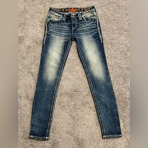 Rock Revival Rosalie Mid Rise Skinny Jeans Embellished Rhinestone Womens Size 26